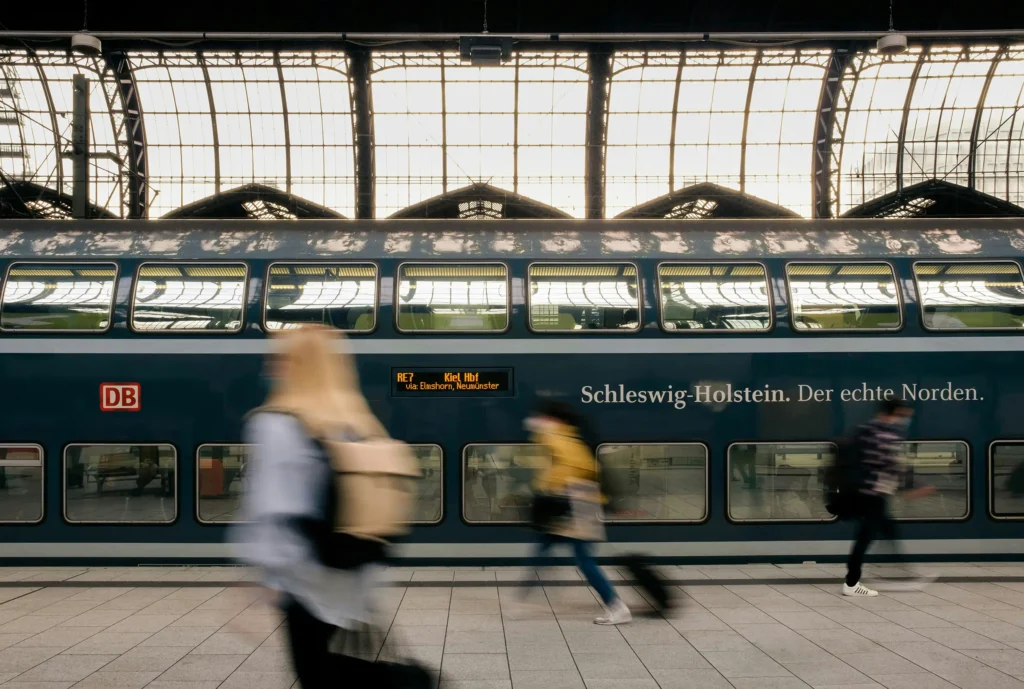 European train at station needing seat reservations